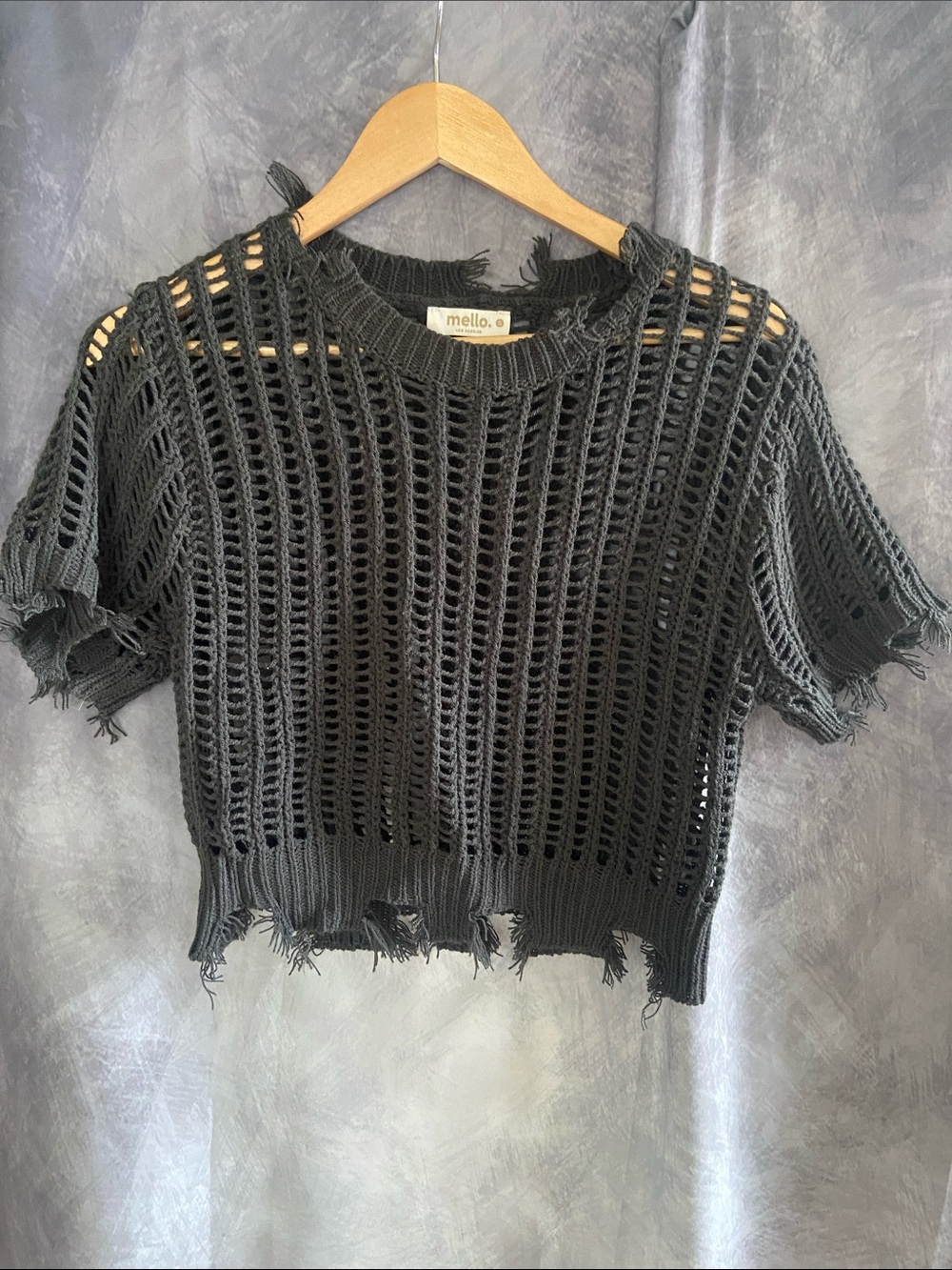 Black crochet knit crop top, edgy bohemian texture play Size Small